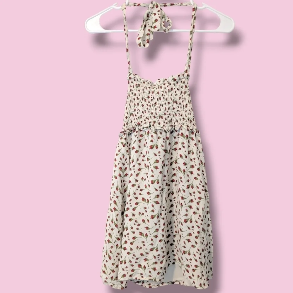 Reformation White Red Floral Smocked Halter Flowy Seabreeze Mini Dress - Picture 2 of 13